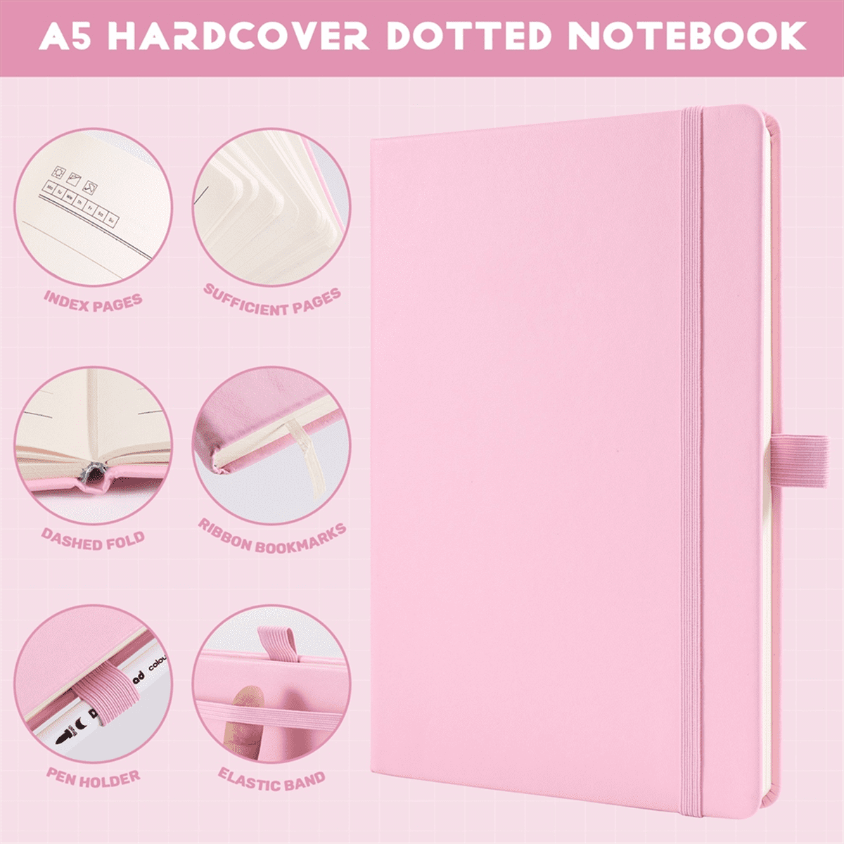 A5 Hardcover Dotted Journal Notebook with 184 Numbered Pages,Dotted Journaling Kit for Beginner Green