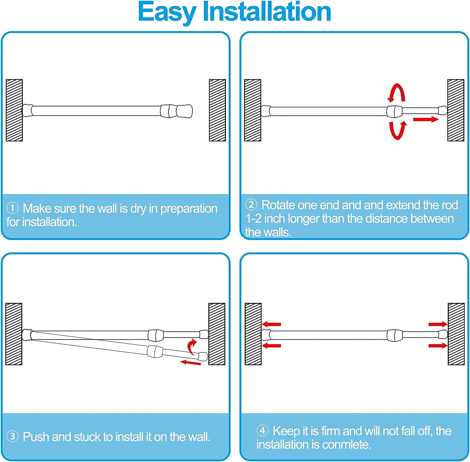 6 Pcs Tension Rods for Windows 28-48 ,SONQUEEN Tension Curtain Rods No Drilling 24 to 43.4 inch,Spring White Curtain Rod Closet Rod,Window Curtain Rod