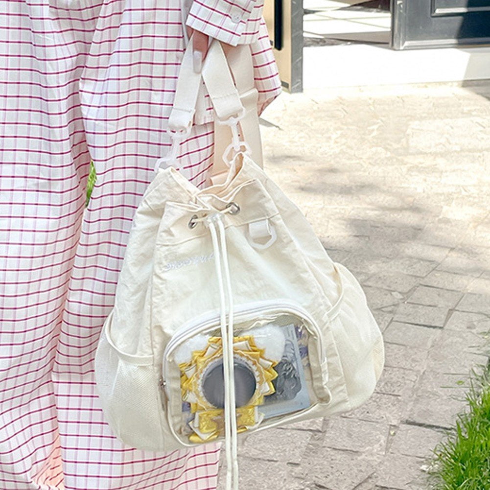 Slccxzc Women Grunge Drawstring Simple Backpacks Y2k Aesthetic Casual All Match Ita Bags
