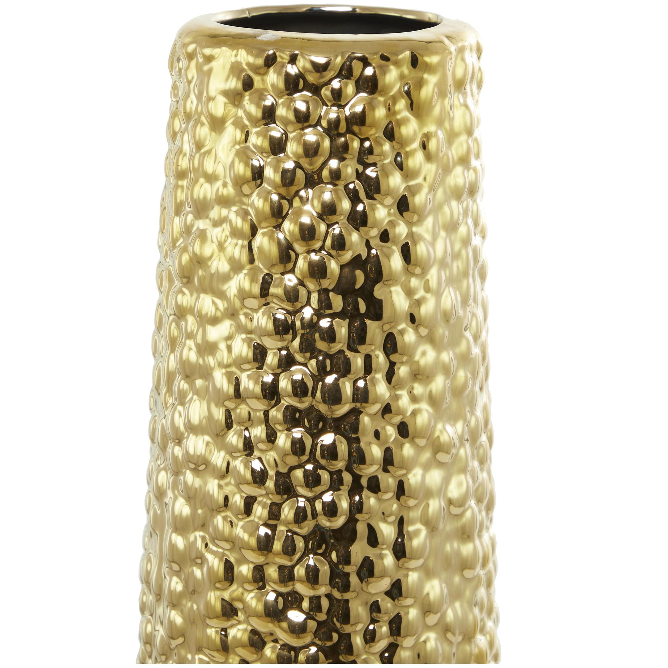 DecMode 39" Tall Gold Ceramic Vase with Bubble Texture