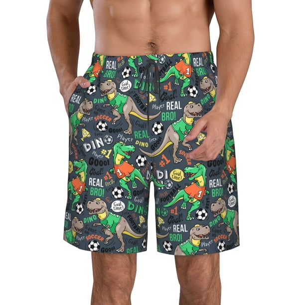 Balery Dinosaur Plays Soccer Traje de Baño Estilo Hawaiano para Hombre, Shorts de Secado Rápido con Bolsillos-X-Large
