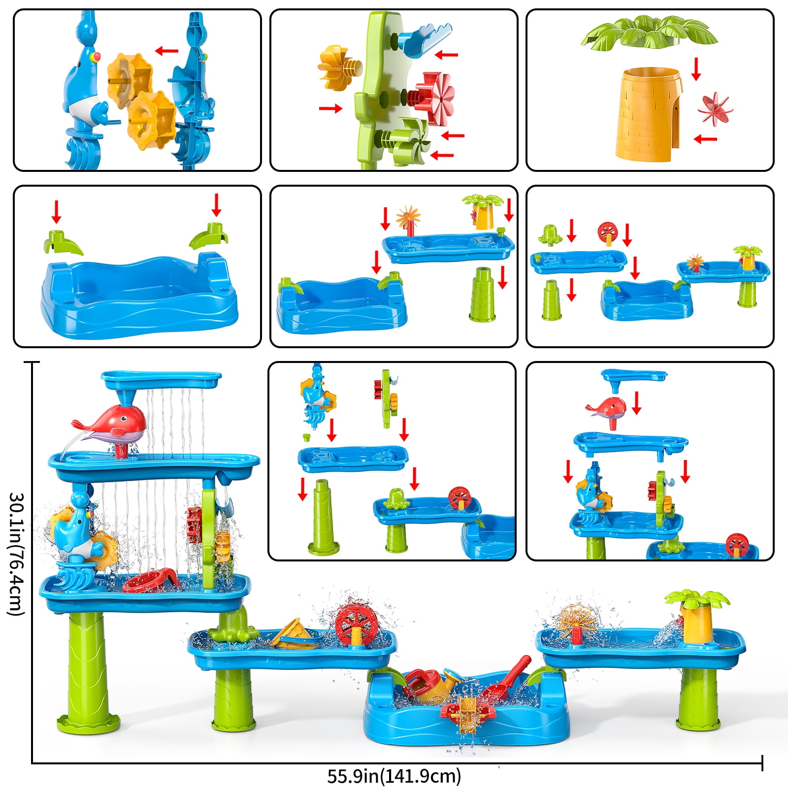 Dinosaur Planet Kids Sand Water Table, Sandbox Table Kids Activity Sensory Play Table Summer Outdoor Toys Boys Girls Gift(Random Color)
