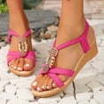 thumbnail image 2 of GERsome Women's Wedges Sandals Bohemia Open Toe Elastic Ankle Strap Low Heels Summer Outdoor Beach Sandals, Hot Pink Size 7.5, 2 of 9