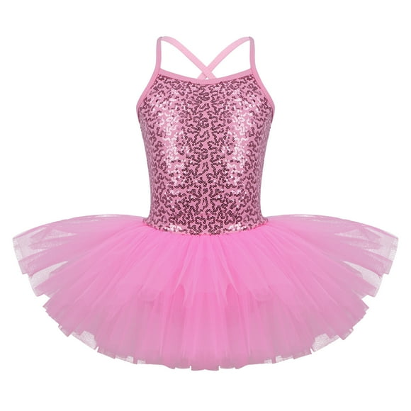 renvena Camisole à Paillettes pour Filles, Justaucorps de Ballet, Robe Tutu, Costumes de Danse Scintillants, Rose TTG