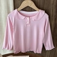 thumbnail image 5 of KyCheLot Girls Basic Shirt Solid Color Cute Collar Dailywear Long Sleeve Stretchy Breathable Blouse for 1-16 Years, 5 of 7