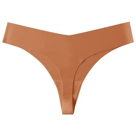 Virmaxy Womens Oversized Thong Low Waist Ice Silk Naked Without Trace Pure Cotton Crotch Breathable T-Shaped Large Size Thong Panties Brown S