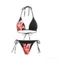 thumbnail image 4 of Lopeceal 3 Piece Bikini Set For Women With Mesh Cover Up Dress Floral Print Halter Swimsuit And Side Tie Bottom Beach Vacation, 4 of 7