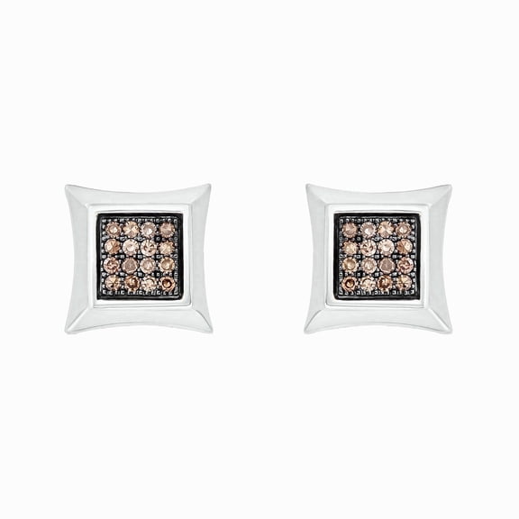 925 Sterling Silver Champagne Diamond Stud Earrings for Men, 1/6 Ct