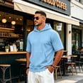 thumbnail image 7 of Short Sleeve Hoodies for Men Lightweight Loose Fit Retro Casual Pullover Tops Summer Workout Shirts Light Blue 3XL, 7 of 7