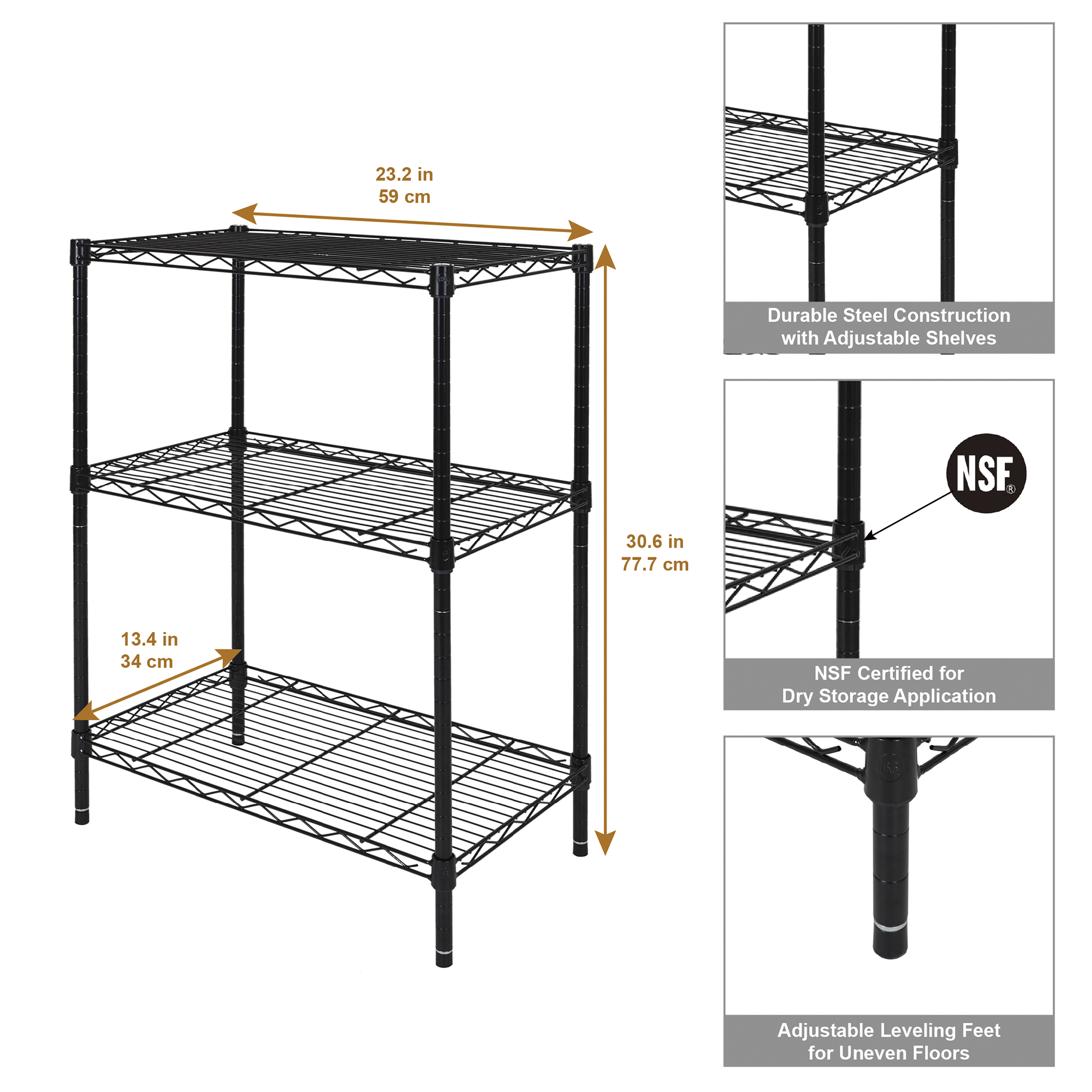 Hyper Tough 3-Tier Wire Shelving Rack, Black photo 2