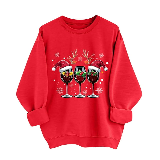 LckLvx Chandails de Noël pour Femmes à Col Rond à Manches Longues Hauts Graphiques du Père Noël Xmas Blouses Tendance d'Entraînement Quotidiennes
