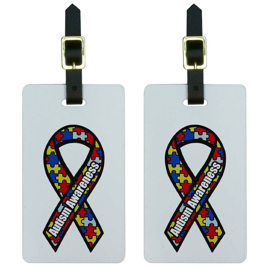 Graphics and More Autism Awareness Ribbon on White Luggage Tags