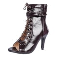 thumbnail image 4 of Modisza Women's Mesh Heels Sandals Open Toe High Heeled Pumps Trendy Lace Up Summer Boots Buckles Strap Party Stiletto Shoes Brown size 7.5, 4 of 6