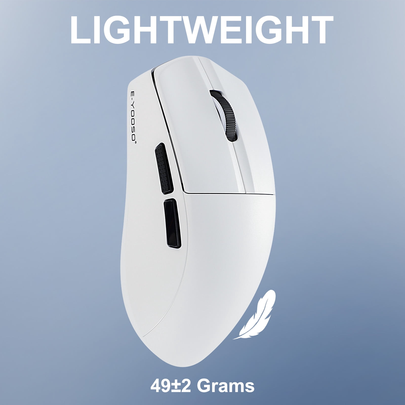 E-YOOSO Wireless Gaming Mouse, 49g Superlight, PAW3395 Sensor 26,000 DPI, 2.4G/Bluetooth 5.1/Wired, 5 Programmable Buttons, 150 Hr Battery, Software Support for PC, Mac, White