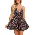 thumbnail image 1 of SAYOO Casual Sexy Backless Camisole for Women ,Dress + Shorts , Floral Print Hollow Sexy Deep V-neck, A-line Version Cool Summer Clothing Summer Bikini, 1 of 7