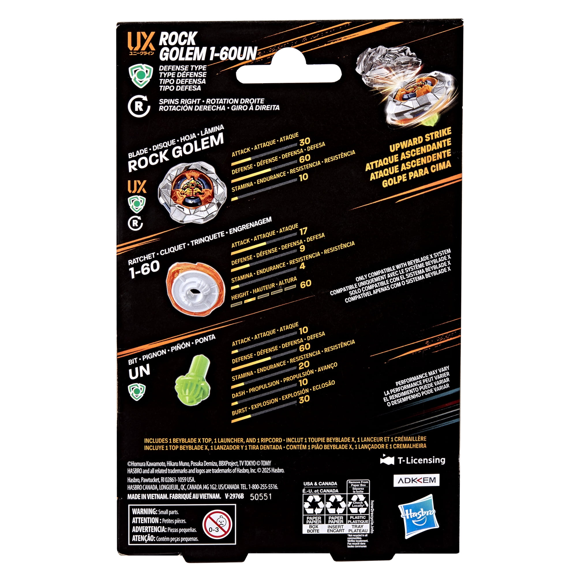 Beyblade X Rock Golem 1-60UN UX Starter Pack Set with Defense Type Top & Launcher, Ages 8+