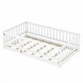 thumbnail image 3 of [Luckynote]Twin Size Floor Bed with Slats, Montessori Floor Bed with Fence & Door, Wooden Montessori Floor Bed, Twin White, 3 of 9