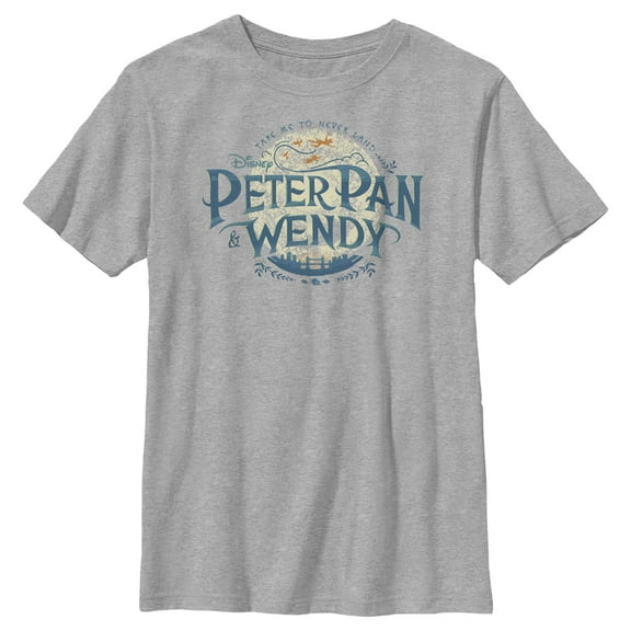 Boy's Peter Pan & Wendy Take Me to Never Land Distressed Logo  Graphic Tee Athletic Heather X Large