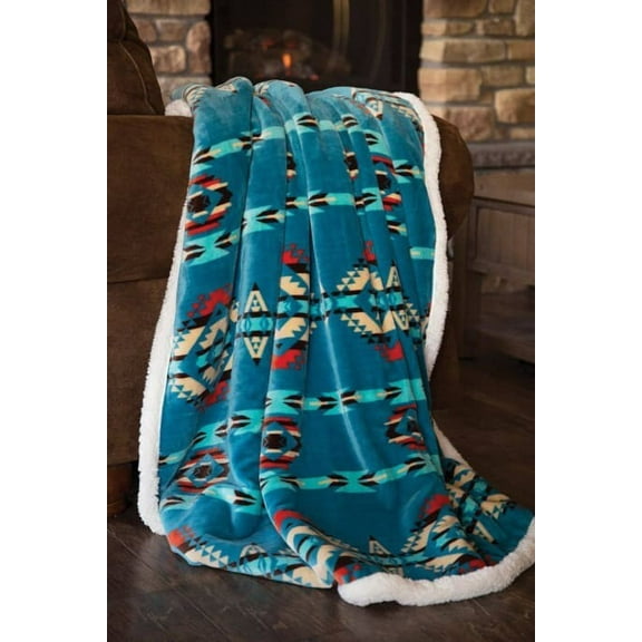 Turquoise Southwest Sherpa Throw