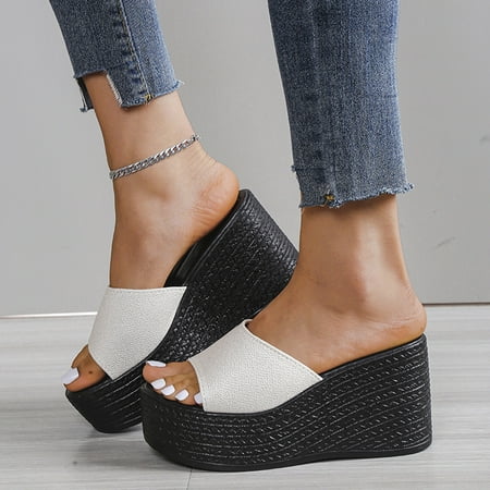 

Cathalem Walk Diary Slippers for Women Fashion Summer Women Sandals Wedge Heel Thick Sole Flip Flops Slippers for Women Fuzzy Beige 6.5