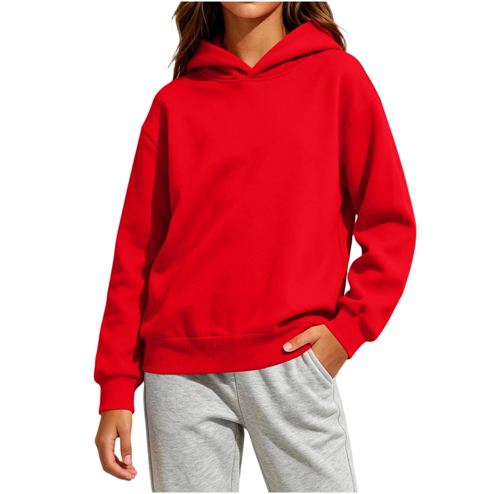 YUANxueke Long Sleeve Cotton Sweatshirts for Kids Casual Hooded Pullover Tops Fall Winter Lightweight Outwear Clothes Red 3-4 Years