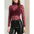 thumbnail image 5 of MODA NOVA Juniors Elegant Turtleneck Long Sleeve Floral Lace Semi-Sheer Blouse, 5 of 6