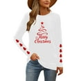 thumbnail image 6 of HOMBOM Long Sleeve Tops for Women Christmas Funny Dressy Casual White Crewneck Snowflakes Womens Tee Shirts Xmas, 6 of 9