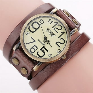 Orologio Da Polso Uomo Punk Vintage, Cinturino Largo In Pelle PU, Quadrante Con Numeri Romani, Movimento Al Quarzo, Colore Marrone