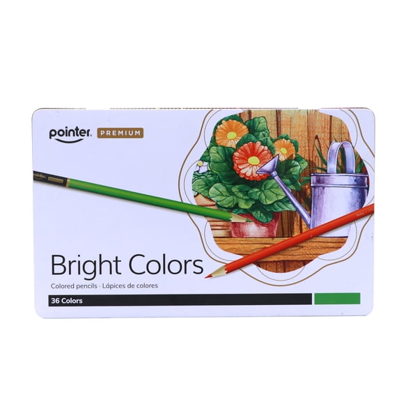 Pointer Premium Colored Pencils, 36 Count, Pre-Sharpened Bright Color Pencils with Storage Tin for Drawing, Coloring, Sketching, School & Art Projects