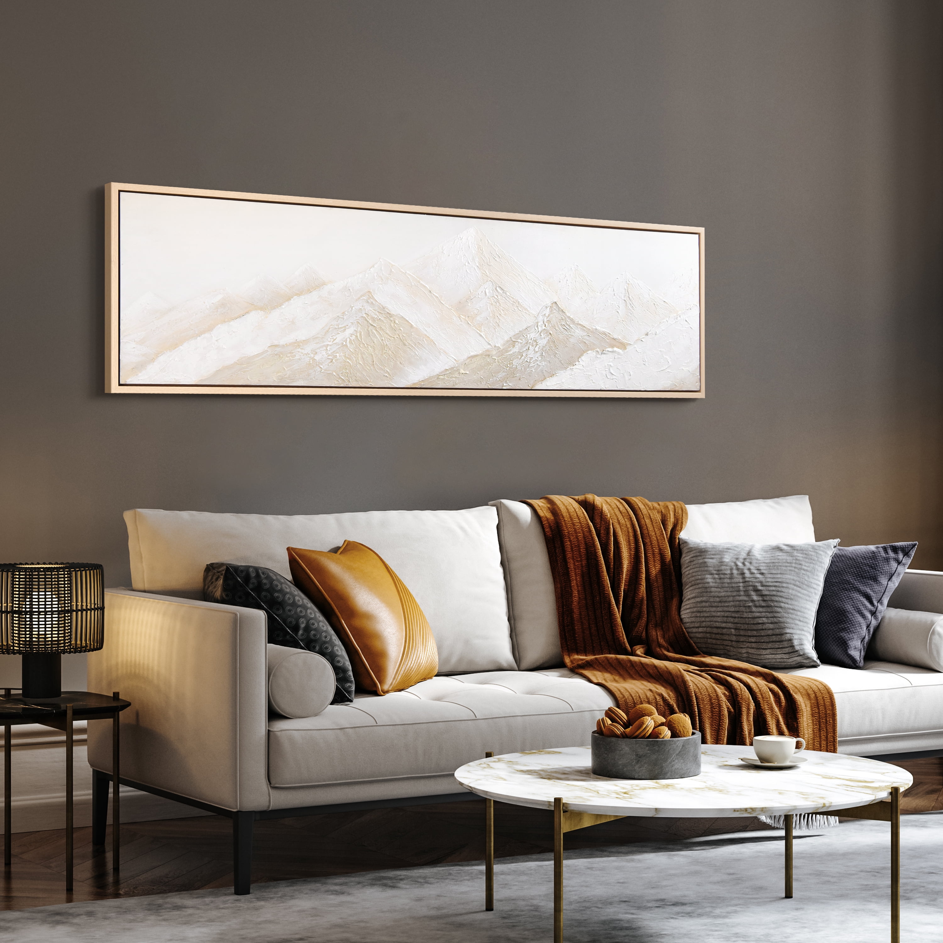 Panoramic Peaks Heavily Textured Hand Painted Framed Canvas Wall Art