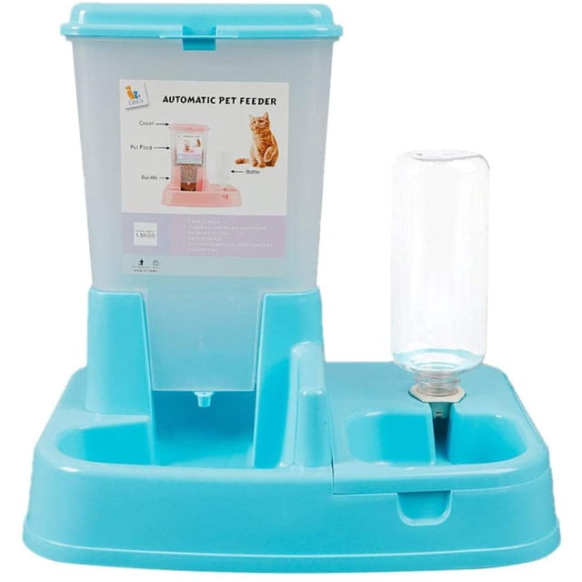 Dispensador automático de croquetas para comida y agua para perros y gatos, dispensador de agua para perros, color azul