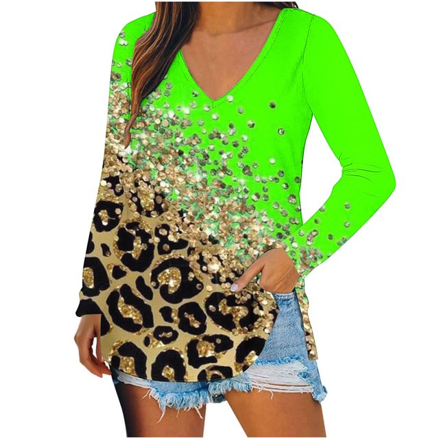 Pompotops Blouse Décontractée à Col en V Imprimé Floral Manches Longues T-Shirts Tuniques en Solde