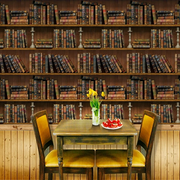 Clearance! Eguiwyn Retro Bookshelf Wallpaper Bookshelf Wallpaper Pvc Room Wall Sticker Decoration 3D Living Stickers Wall Sticker
