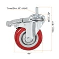 thumbnail image 2 of Unique Bargains 4 Inch Swivel Threaded Stem Casters 3/8'-16UNC Thread PU Caster Wheel with Brake 88lbs Load, Red 4pcs, 2 of 5