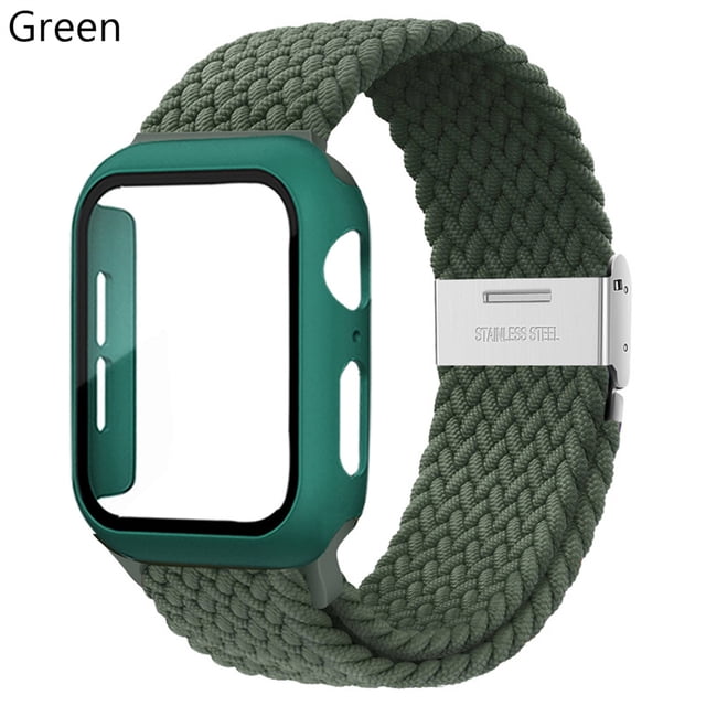 LEIXIUER Nylon Band for Apple Watch Bands with Case 45mm 41mm, Adjustable Braided Solo Loop with Glass Screen Protector Case ,Soft Wristband Stretch Nylon Elastic Strap for Apple Watch Series 7 45 mm
