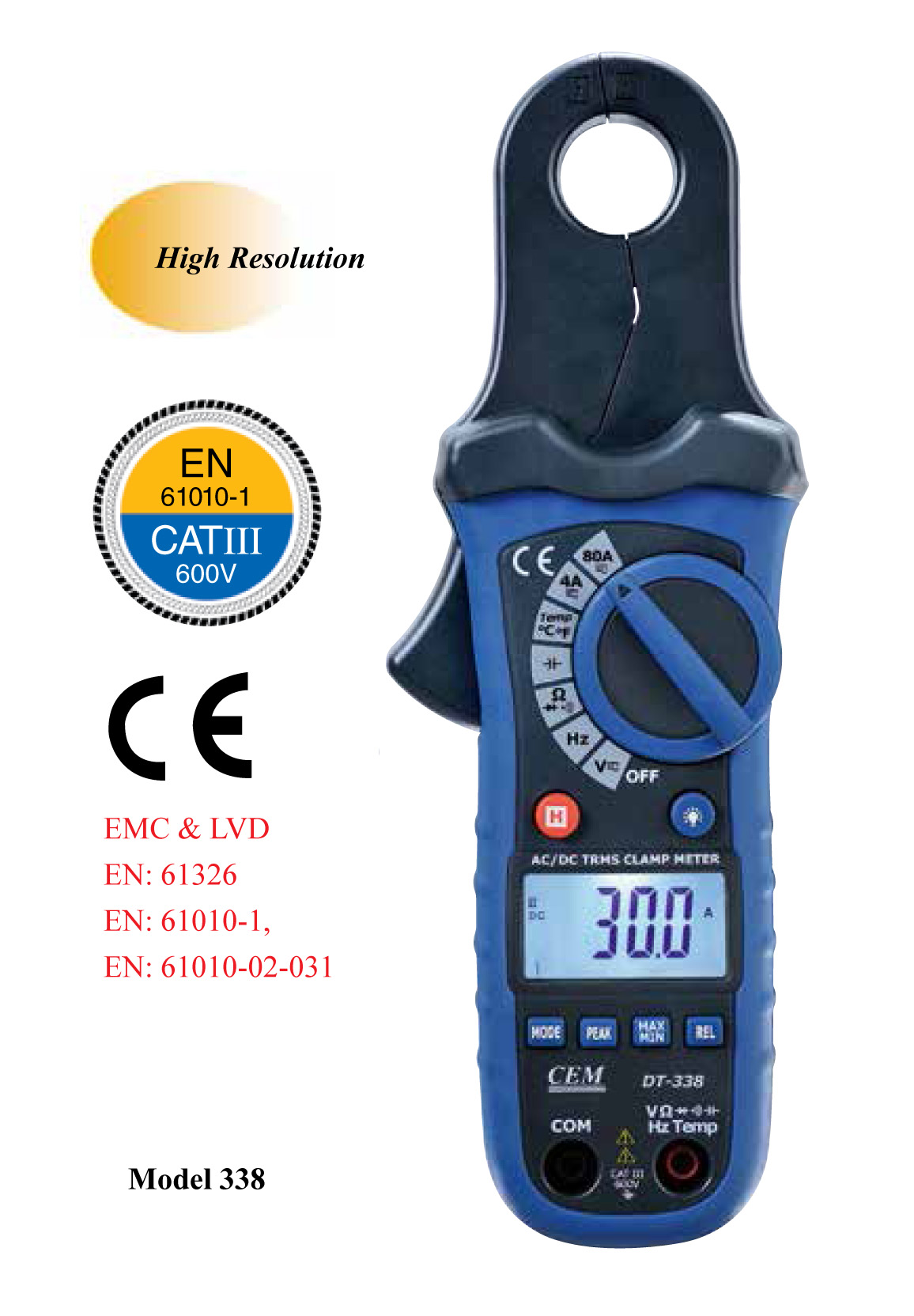 Ruby Electronics DT-338 80A / 1mA Clamp-on AC/DC Current Voltage Capacitance Frequency Resistance Temperature Meter True RMS