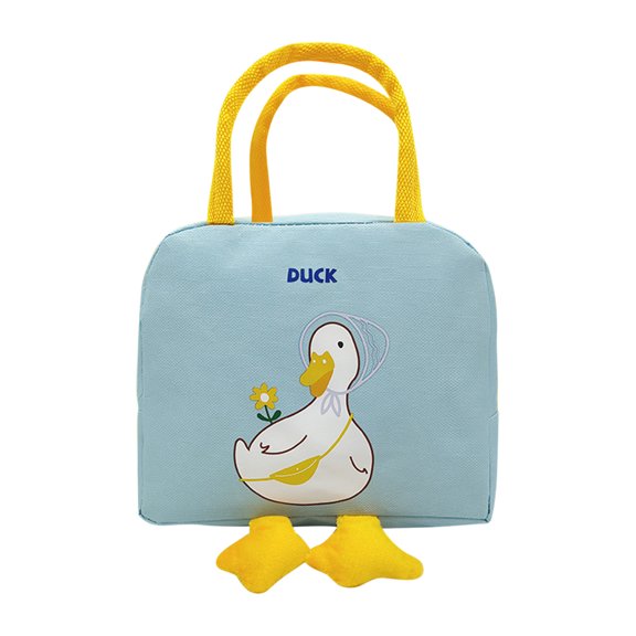 Sulaicai Cute Insulated Lunch Tote Bag, Cartoon Duck Printed Reusable Thermal Food Handbag, Portable Cooler Pouch for Work, Picnic, Outdoor Travel