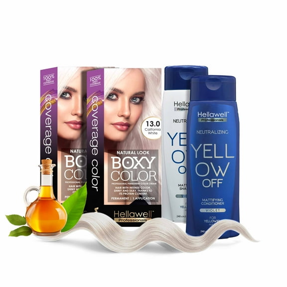 Professional Coloring kit - Permanent color cream hair dye. 13.0 California White   Violet -Purple Shampoo and Conditioner Kit Toner for Blonde Hair Neutralizes yellow and orange tones.