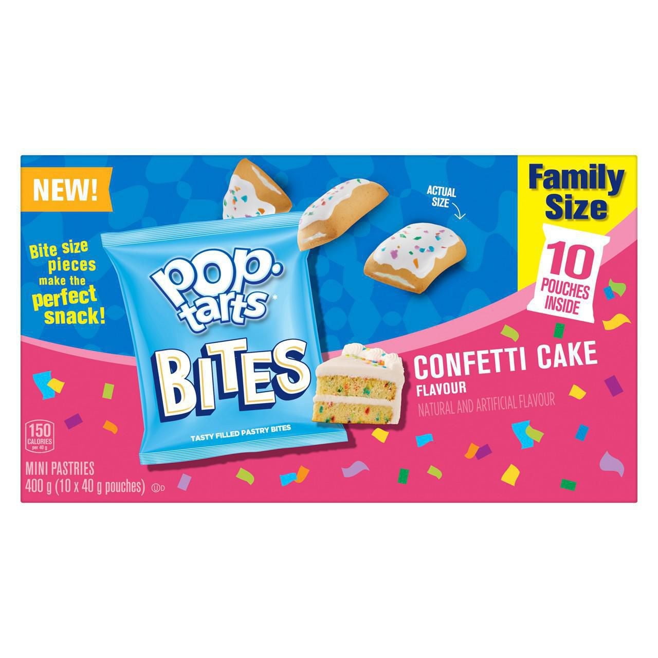 Kellogg's Pop-Tarts Bites Mini Pastries Confetti Cake Flavour Family Size Box of 10 Pouches