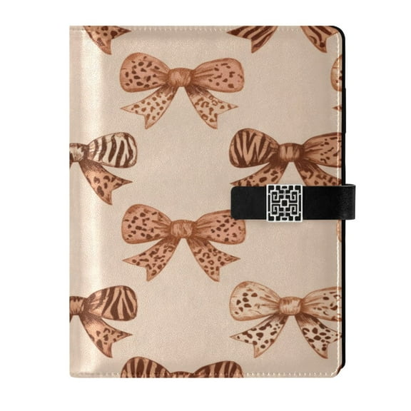 9.2x6.7 inch Leather Notebook 100 Sheets, Multi-Pocket Design & Pen Loop Leopard Print Bow Refillable Journal Organizer