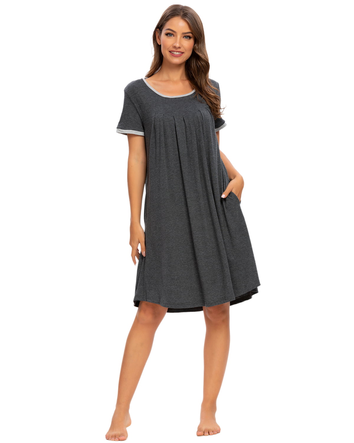 MINTLIMIT Womens Nightdresses Round Neck Sleepwear Short Sleeve Casual Nightshirt Sleep Shirt Dress with Pockets