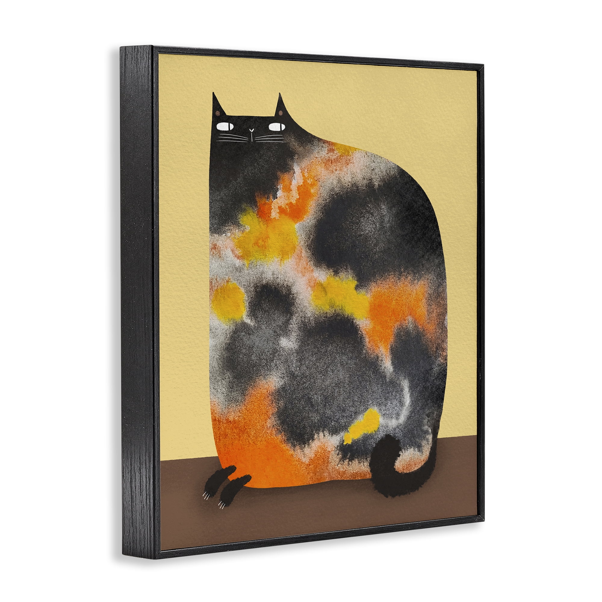 Stupell Industries Diluted Calico Cat Black Framed Giclee Art, design by Gabriela Avila