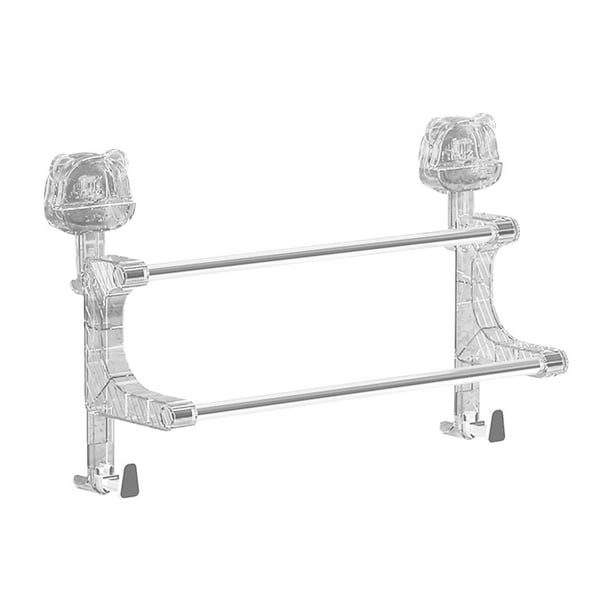 Toallero retráctil de doble barra con ventosa, sin perforaciones, organizador de baño que ahorra espacio para toallas, ropa y batas de baño.