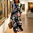 thumbnail image 6 of VBVC Women's and Women's Plus 3/4 Sleeve Midi Dress, Summer Casual Crew Neck Dress For Women, Ladies' Loose Fit Floral Dress with Pockets,Black,S-5XL, 6 of 7