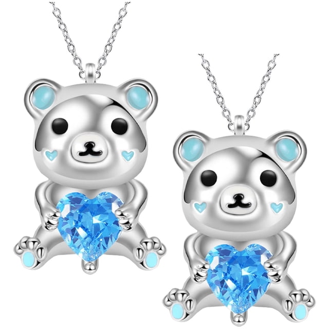 Cadena y Dije de Osos Polar High Monaco Collar Oso Polar/Corazón Plata/Azul MXNAK-002
