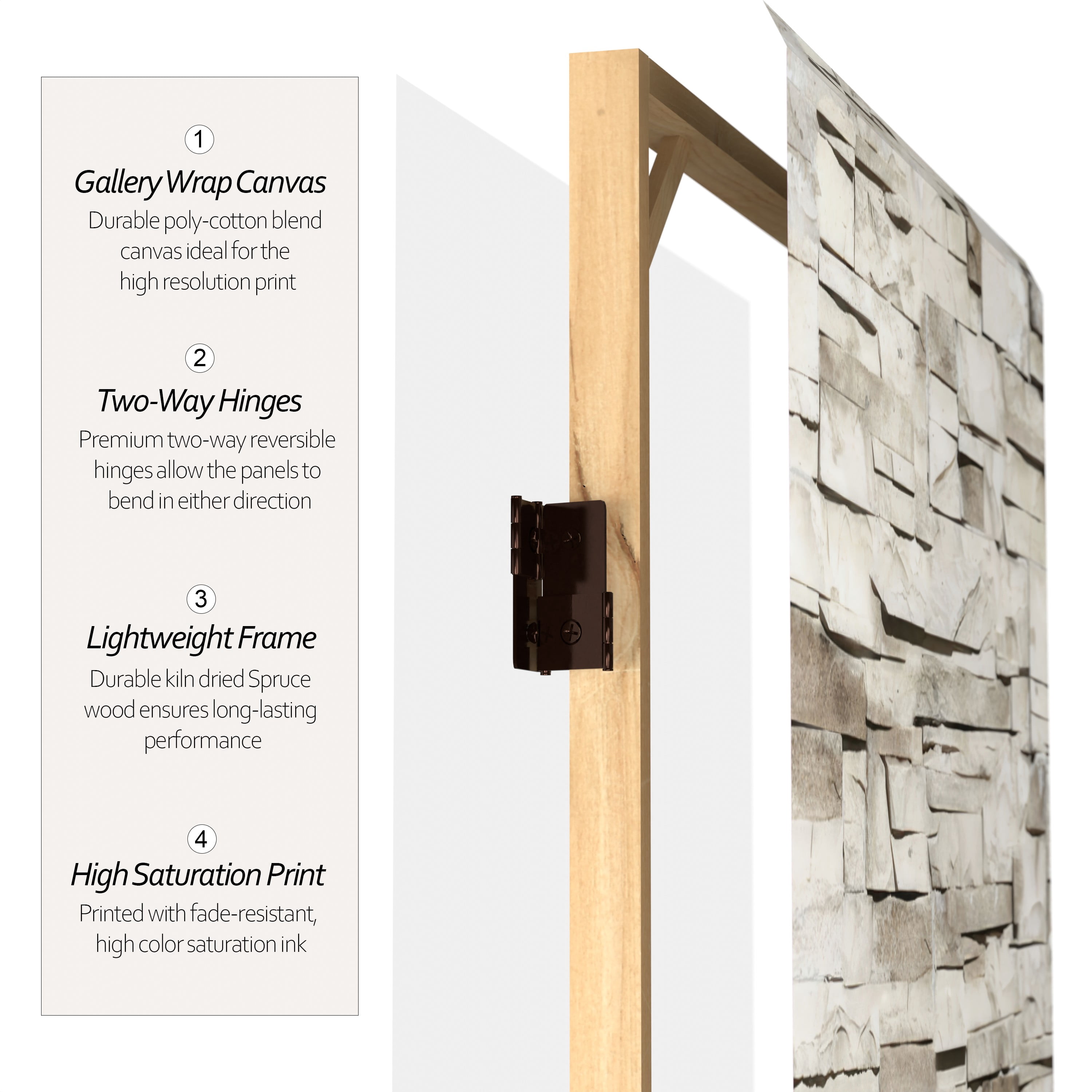 Oriental Furniture 6 ft. Tall Stone Wall Canvas Room Divider - 3 Panel