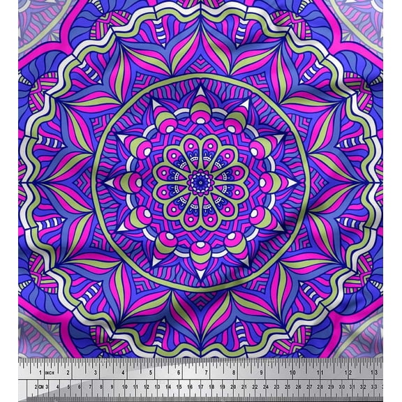 Soimoi Silk Fabric Moroccan & Mandala Kaleidoscope Print Sewing Fabric Yard 42 Inch Wide
