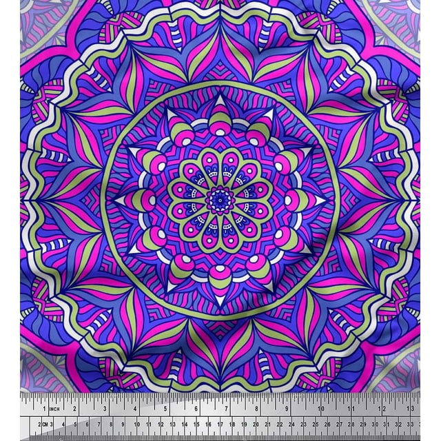 Soimoi Poly Georgette Fabric Moroccan & Mandala Kaleidoscope Print Sewing Fabric Yard 52 Inch Wide