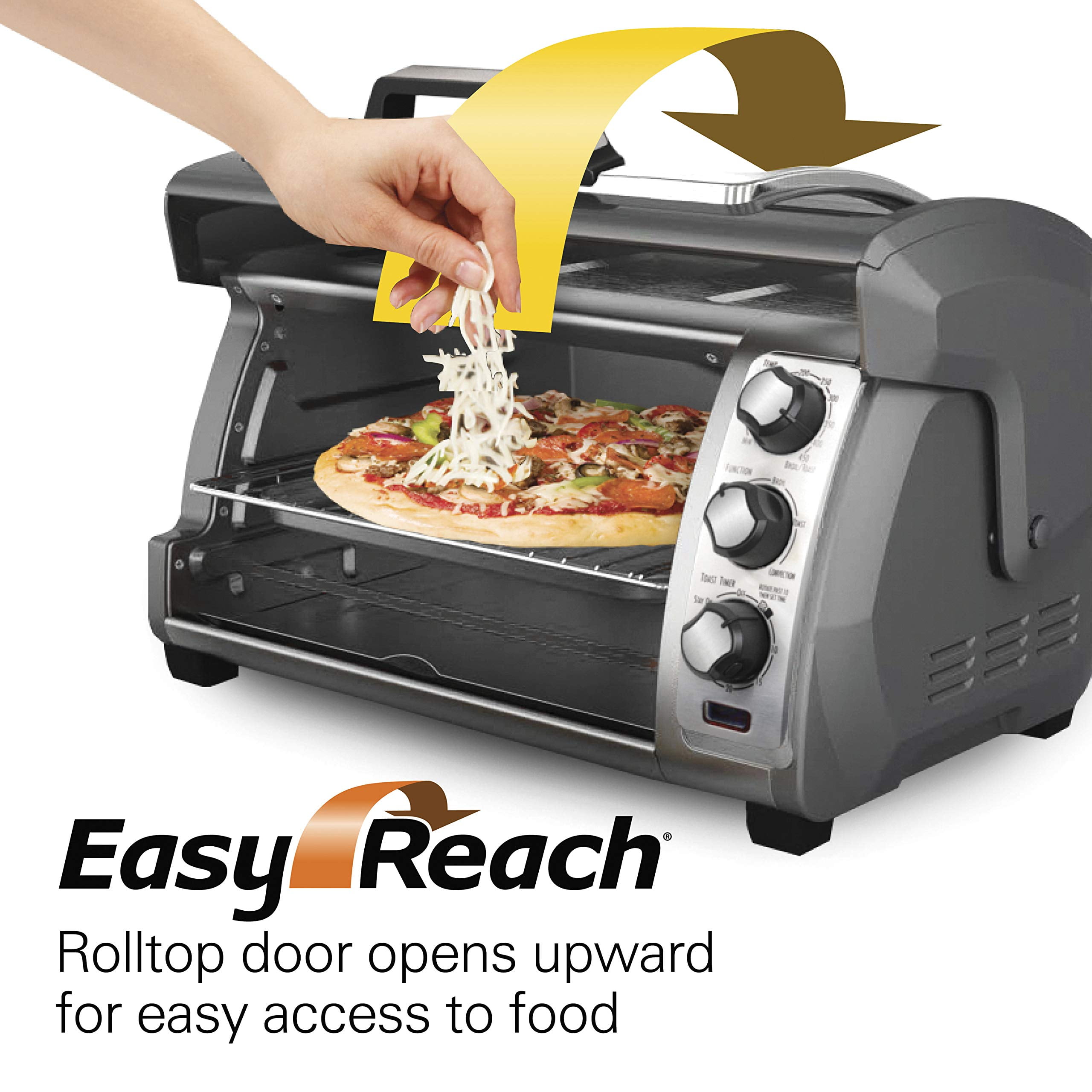Hamilton Beach Easy Reach 1400 W 6-Slice Grey Toaster Oven with Roll Top Door Silver 31127D