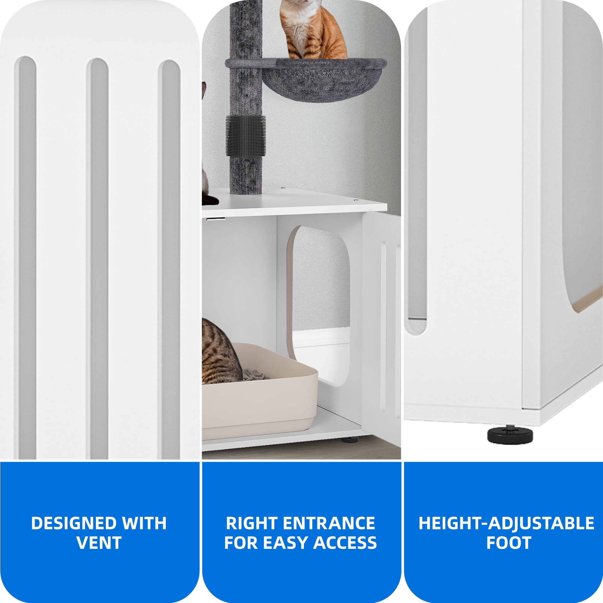 Dextrus 2-in-1 Cat Tree with Litter Box Enclosure,53.5" Large Modern Cat Condo with Scratching Posts, Perch, Food Station, Hammocks, Scratch Post, White